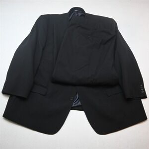 GS 58R 54x28 Black Wool Portly Mens Jacket Pants Suit